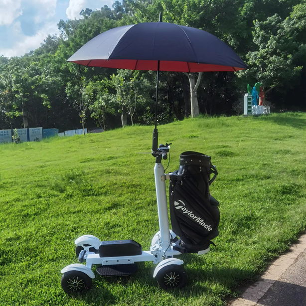 GolfCruiser noir avec informations sur la batterie et l'autonomie